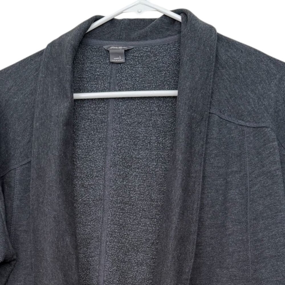 Eddie Bauer Camp Fleece Wrap Cardigan Gray Sz L Relaxed Cozy Layering Cabincore‎ - Picture 4 of 8